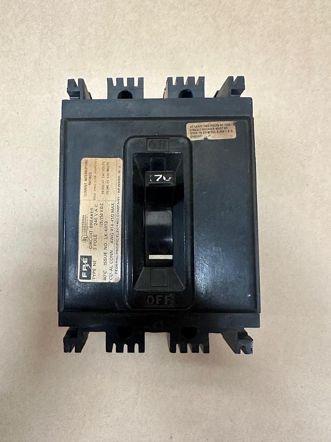 Used Federal Pacific Electric Company NE 70A 3 Pole Circuit Breaker