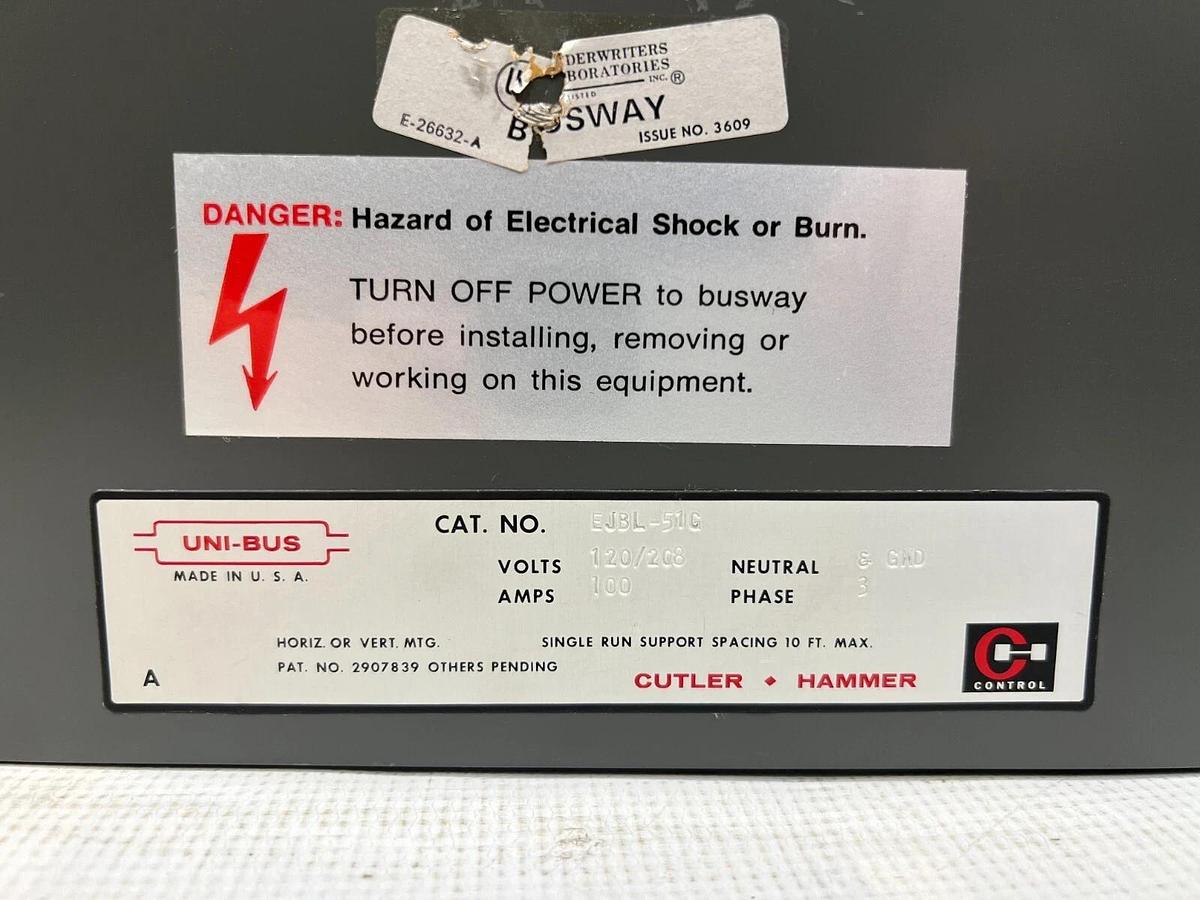 Used Cutler Hammer EJBL-51G 120/208 Volts, UNI-BUS Tap box, 100 Amps, 3 PH