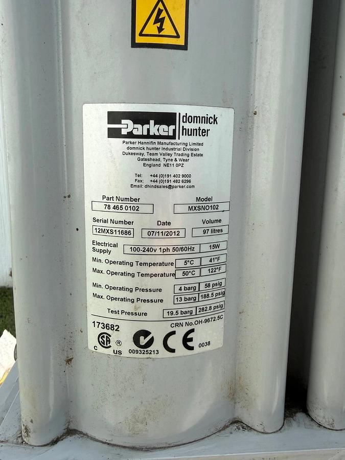 Used Parker Dominic Hunter Heatless Regeneration High Efficiency Compressed Air Dryer