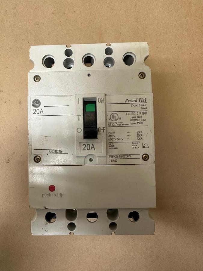 Used General Electric FBV36TE020RV 20A Circuit Breaker