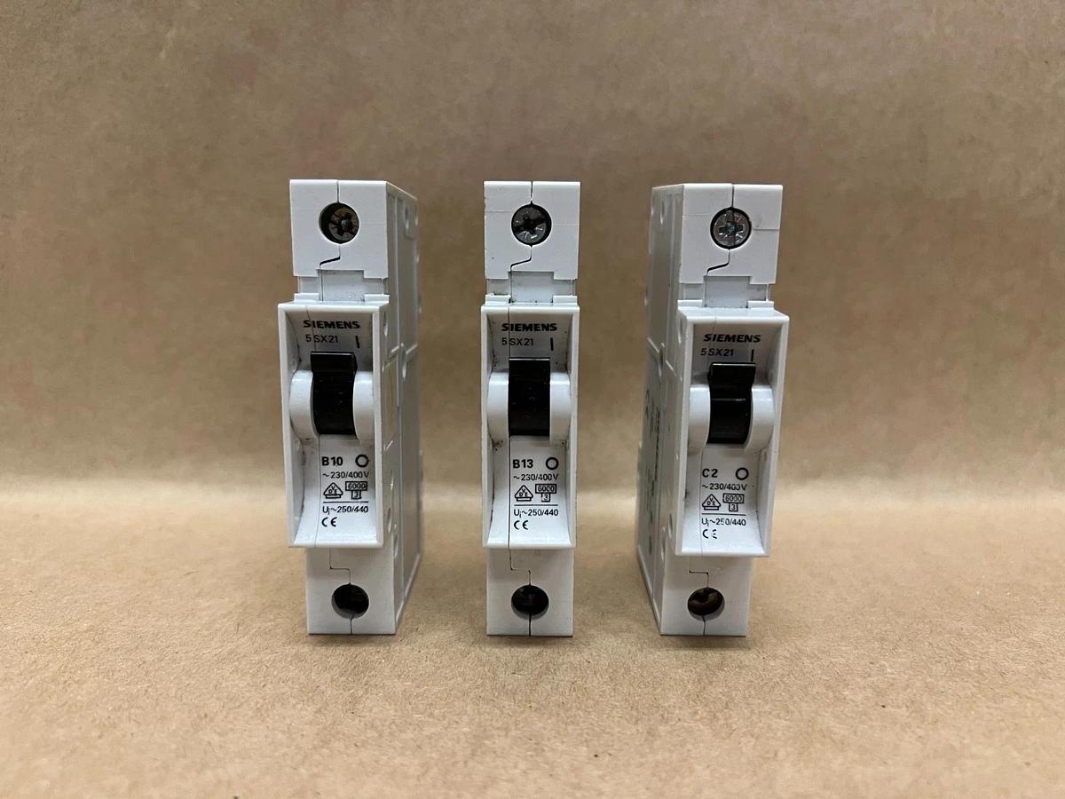 Used Siemens 5SX21 B10, B13, C2, 230/400V, Circuit Breaker - Lot of 3