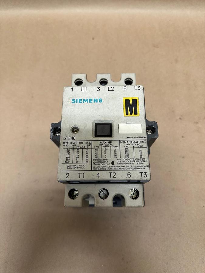 Used Siemens 3TF48 Contactor, 100A