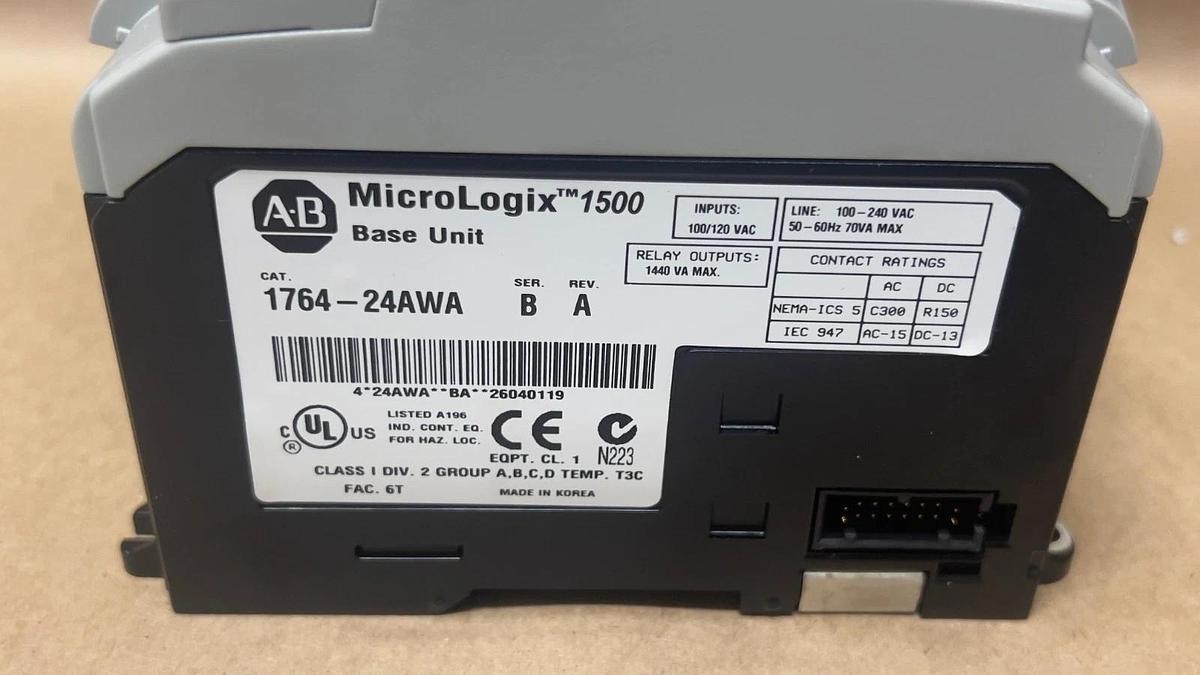 Used Allen Bradley MicroLogix 1500 1764-24AWA/B Base Unit, 1764-LRP/C Processor Unit