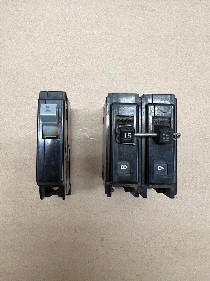 Used Lot of (8) Circuit Breakers - General Electric, Cutler Hammer, Westinghouse