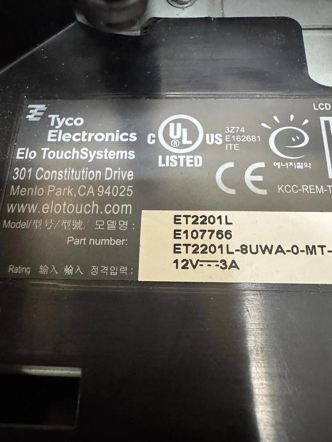 Used ELO Tyco ET2201L 22” In Touch Screen Monitor w/ Power Supply *TESTED*