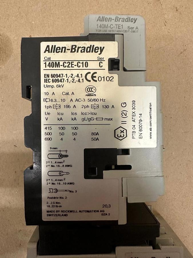 Used Allen Bradley 140M-C2E-C10 Ser C Circuit Breaker w/ 100-C09*10 Contactor