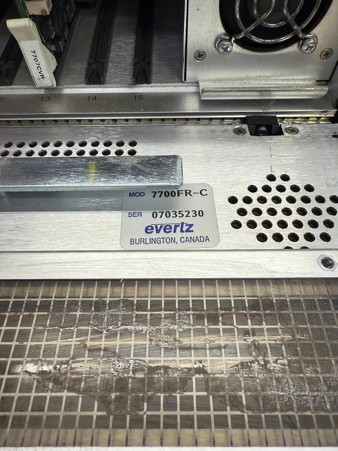 Used Evertz MicroSystems 7700FR-C Multiframe Chassis, 15 Card Slots, 300VA 50/60Hz