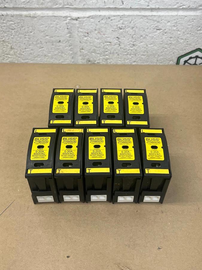 Used BUSS JTN60030 0-30A, 600 VAC, Fuse Holder - Lot of 9