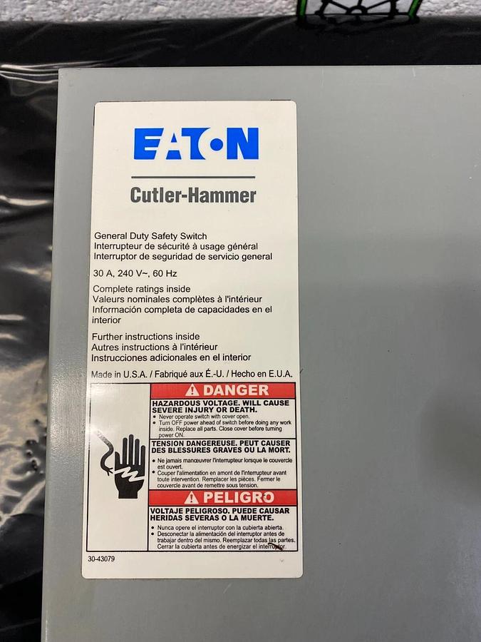 Used Cutler-Hammer DG321NGB Series B Type 1 Enclosure 30A 60Hz 240V Safety Switch