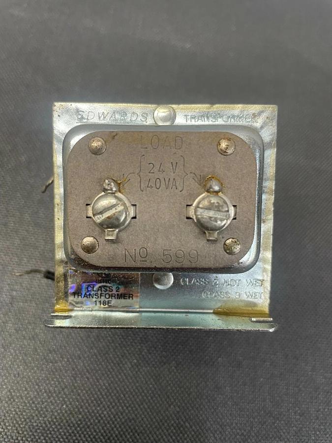 Used Edwards 599 Transformer, 24V, 40VA, 120V, 50/60Hz, Class 2 Signaling Transformer