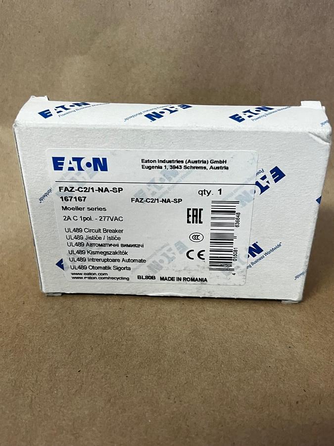 Used Eaton FAZ-C2/1-NA-SP Circuit Breaker 2A, 1 Pole 277VAC