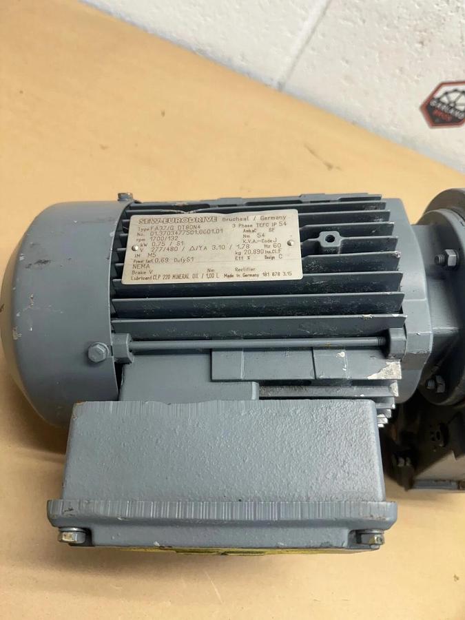 Used SEW-Eurodrive FA37/G DT80N4 w/ 0642 146 6/M15 Gear Reducer, 1700/132 RPM, .75 KW