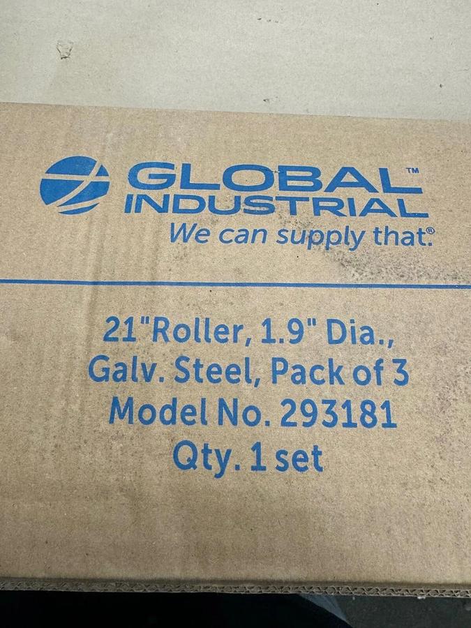 Used Global Industrial 293181 21” Roller, 1.9” Diameter, Galvanized Steel, Lot of 6