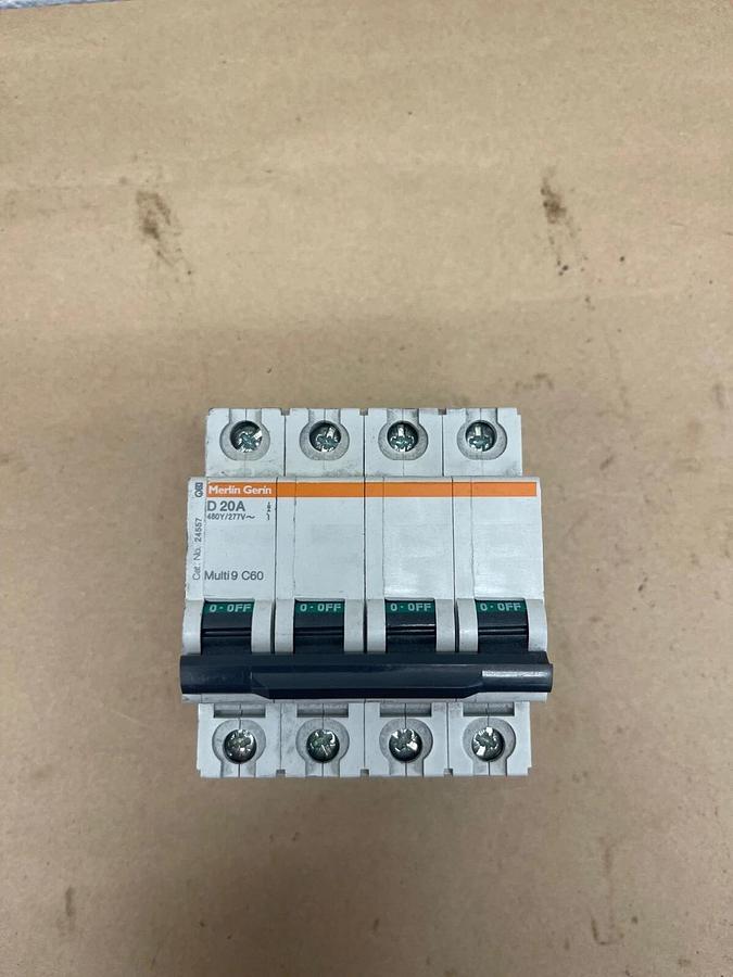 Used Merlin Gerin 24557 Circuit Breaker, 20 A, Multi 9 C60, 4 Pole, 480Y/277V