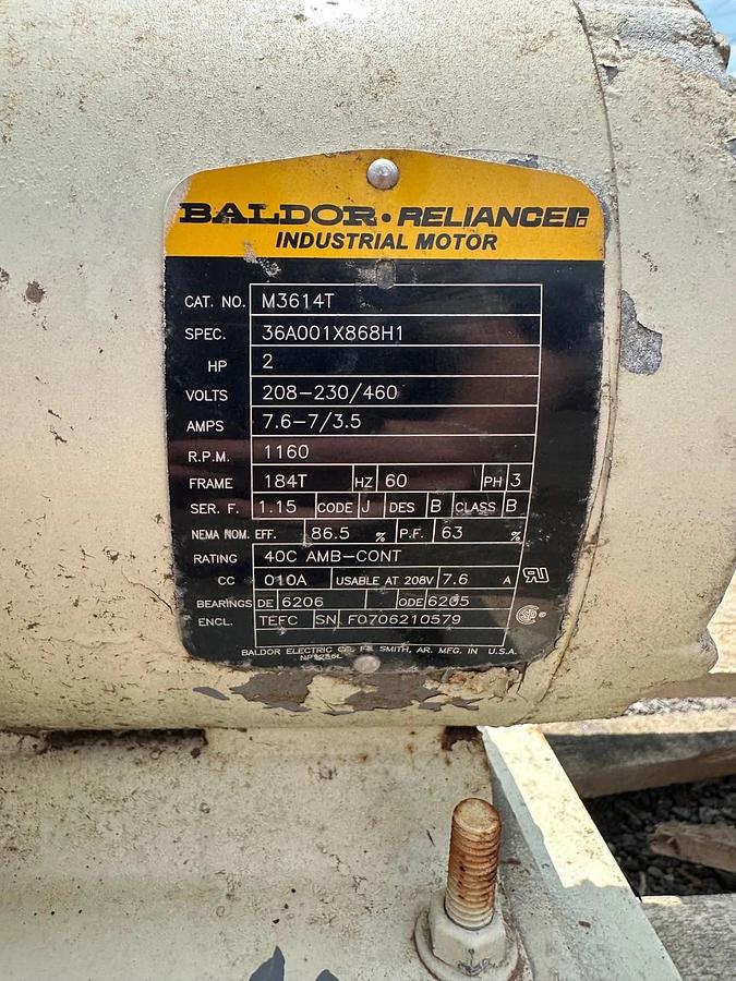 Used Baldor M3614T 2Hp Motor @ 1160RPM, 208-230/460V, 3 Phase, 184T Frame, 60Hz