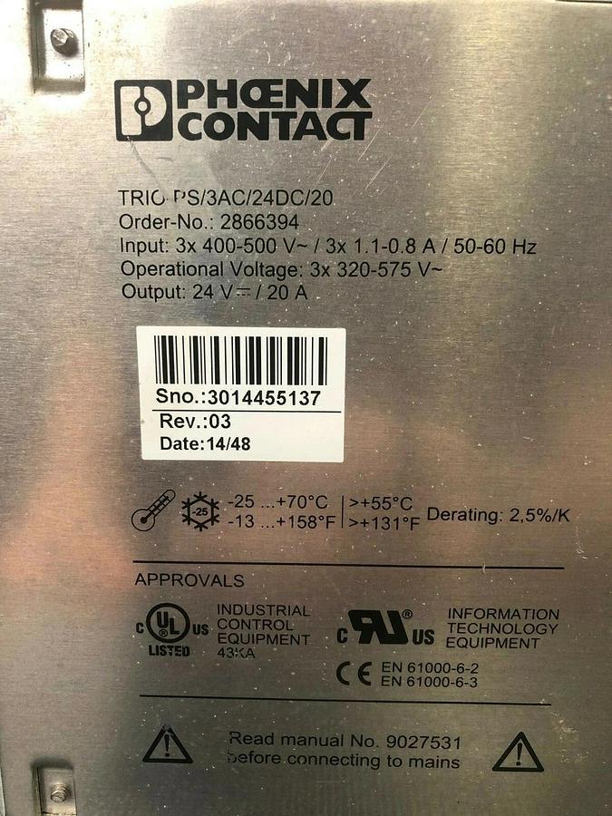 Used Phoenix Contact TRIO-PS/3AC/24DC/20 Power Supply