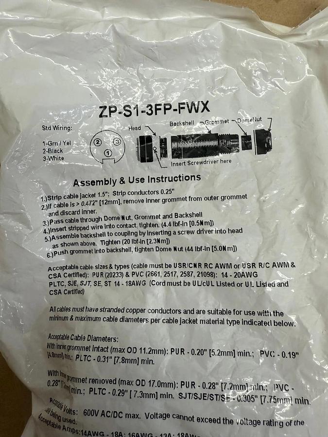 Used AutomationDirect ZP-S1-3FP-FWX Cable Connect