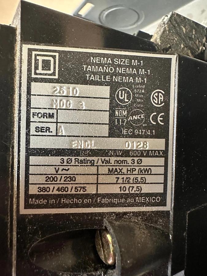 Used Square D 2510 NEMA Size M-1 Starter