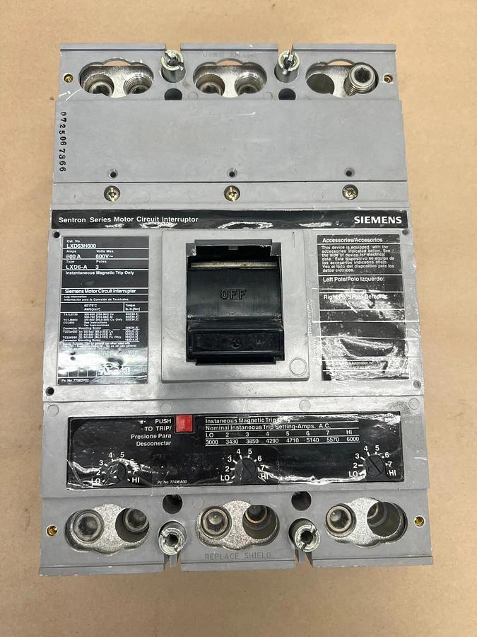 Used Siemens LXD63H600 Motor Circuit Interrupter, 3 Pole, 600A