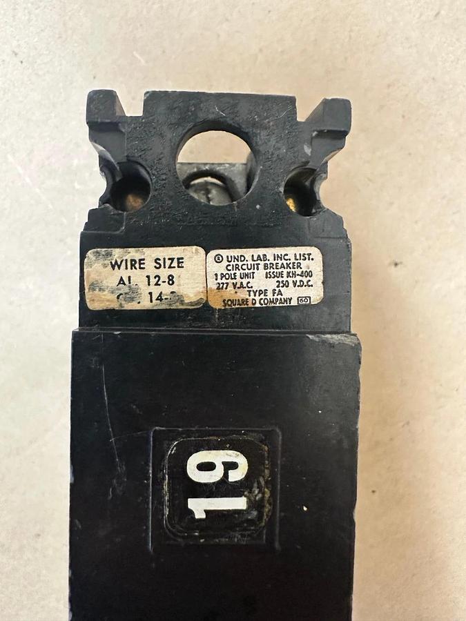 Used Square D FH-16020-C, 20A 1 Pole Circuit Breaker