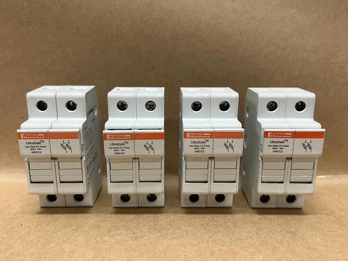 Used Ferraz Shawmut USCC2 600V, 30A, 2-Pole Fuse Holder - Lot of 4
