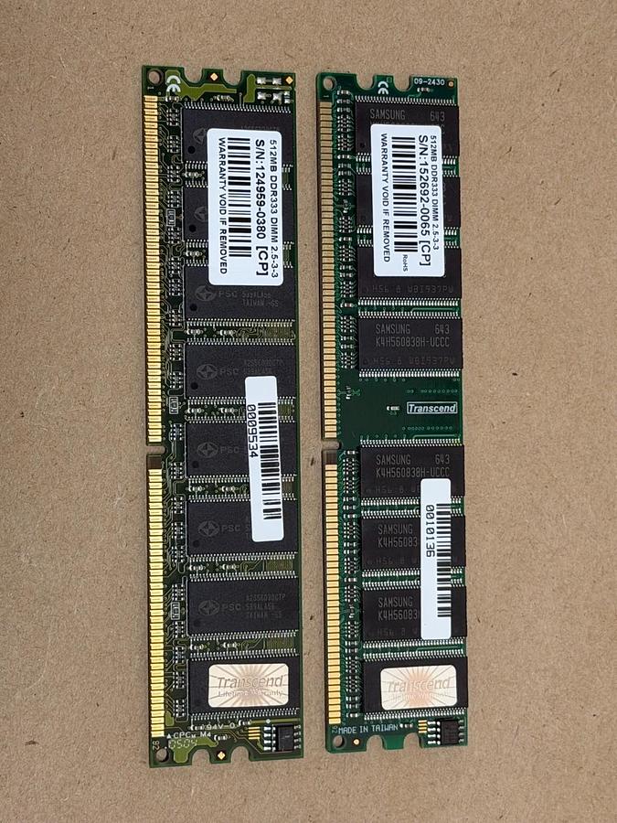 Used Transcend E186014 512MB DDR333 DIM 2.5-3-3 Ram - Lot of 2