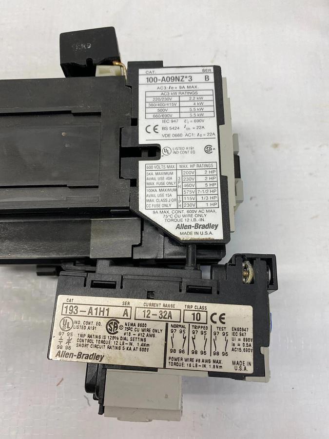 Used Allen Bradley 100-A09NZ*3 Series B Contactor with Overload - Lot of 2