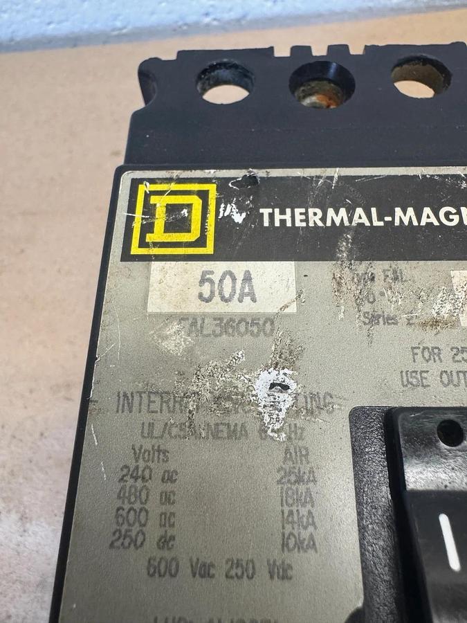 Used Square D FAL36050 Thermal-Magnetic Circuit Breaker, 50 A