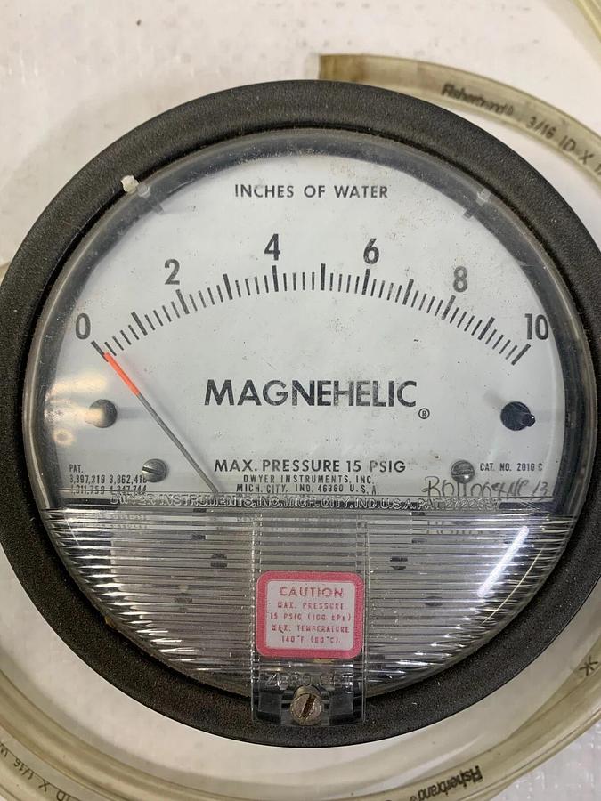 Used Magnehelic 2010C Differential Pressure Gauge 1-10” of Water Max 15PSIG