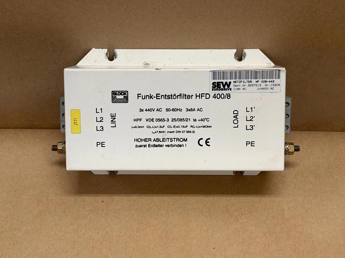 Used SEW Eurodrive Block Funk-Enstorfilter HFD 400/8 HPF VDE 0565-3 Filter Module