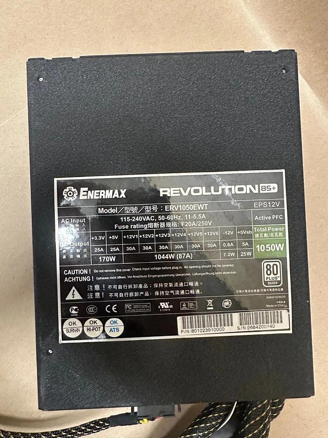 Used ENERMAX ERV1050EWT Revolution 85+ Power Supply