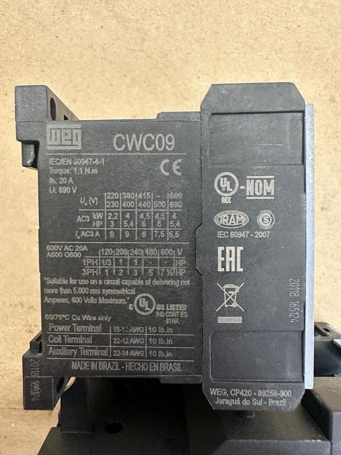 Used WEG RW17-1D, CWC09 Relay Contactor Combo
