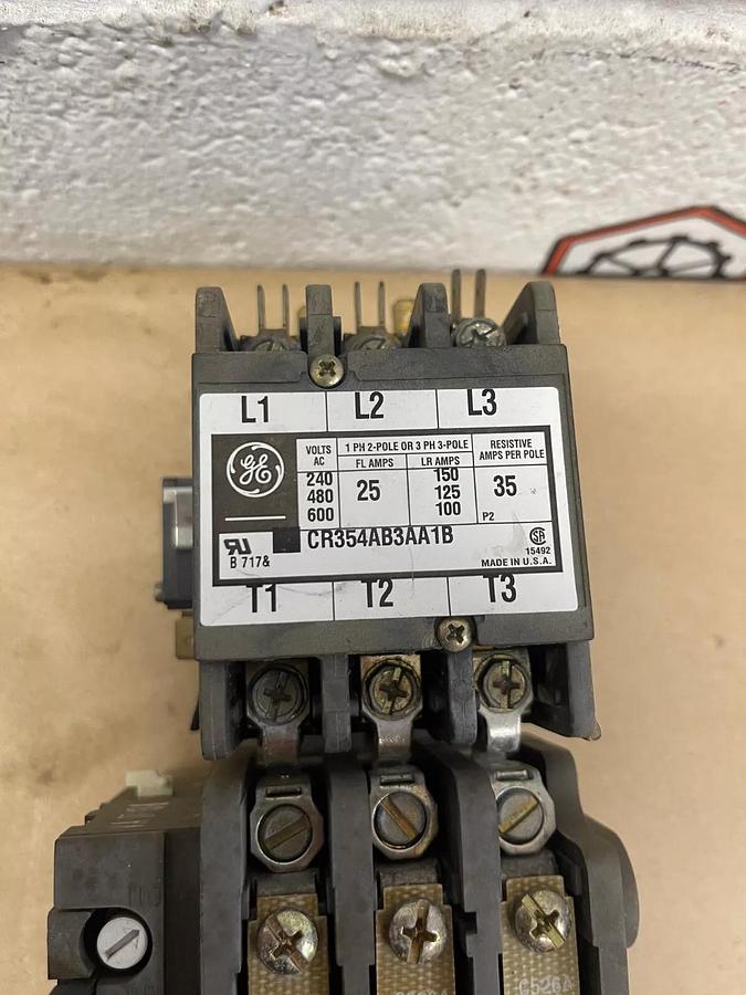 Used General Electric CR354AB3AA1B Motor Starter 1 Ph 2-pole or 3 Ph 3-pole, 600V 35A