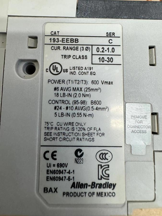 Used Allen Bradley 193-EEBB Overload Relay