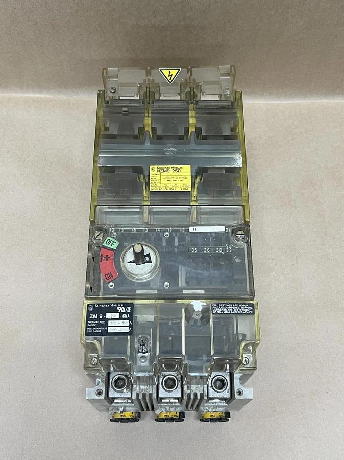 Used Klocker-Moeller NZM9-250 600VAC, 250A Circuit Breaker w/ ZM9-160-CNA Trip Unit