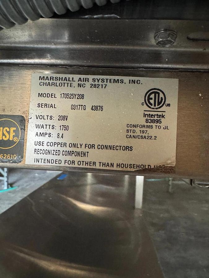 Used Marshall Air Systems 170525B208 Series 5000 Warming Rack, Work Station/SS Table