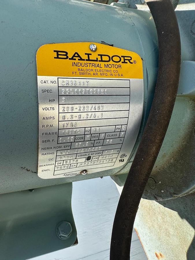 Used Baldor CM3611T 3Hp Motor @ 1750RPM w/ Parker Hydraulic Unit 40 Gal Tank