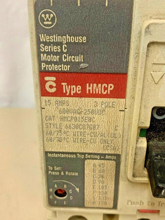 Used Eaton Cutler Hammer Westinghouse HMCP015E0C Motor Circuit Protector 3 Pole 15Amp