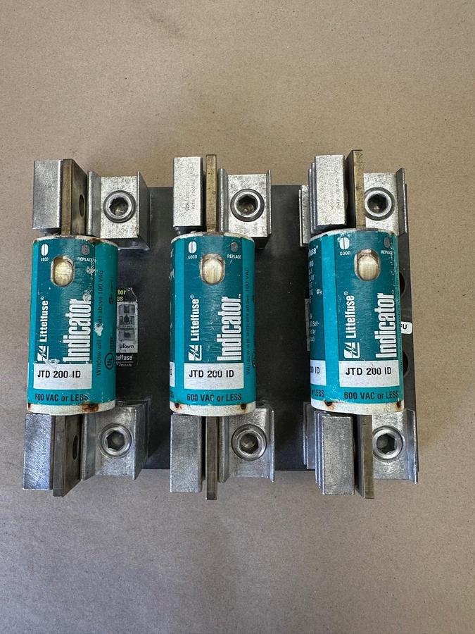 Used Littelfuse JTD 200 ID Fuses with Marathon 6R200A3B Fuse Block