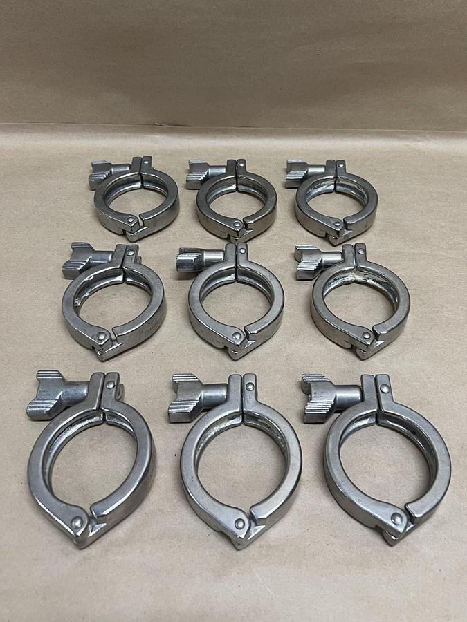 Used 2" Stainless Steel Single Hinge Sanitary Tri-Clamp Fitting - Lot of 9