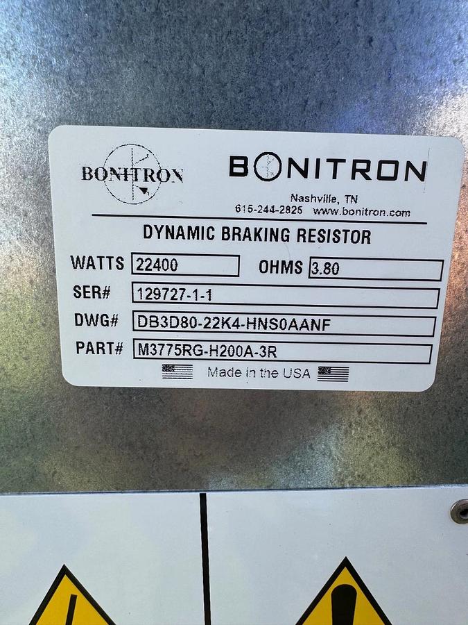 Used Bonitron M3775RG-3R Dynamic Breaking Resistor, 3.8 OHMS, 200 Hp, 22460 W