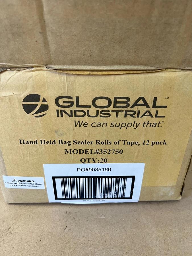 Used Global Industrial 352750 Sealed Rolls of Tape, 12 pieces in each pack, Lot of 20