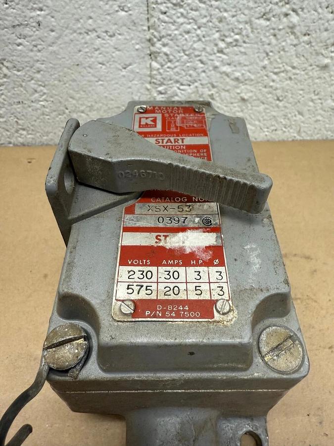 Used Killark XSX-53 Manual Motor Starter, 230/575V, 30A, 5HP Max