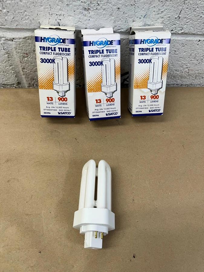 Used Hygrade by Satco S8396 Triple Tube Compact Fluorescent, 3000k, 13w - Lot of 4