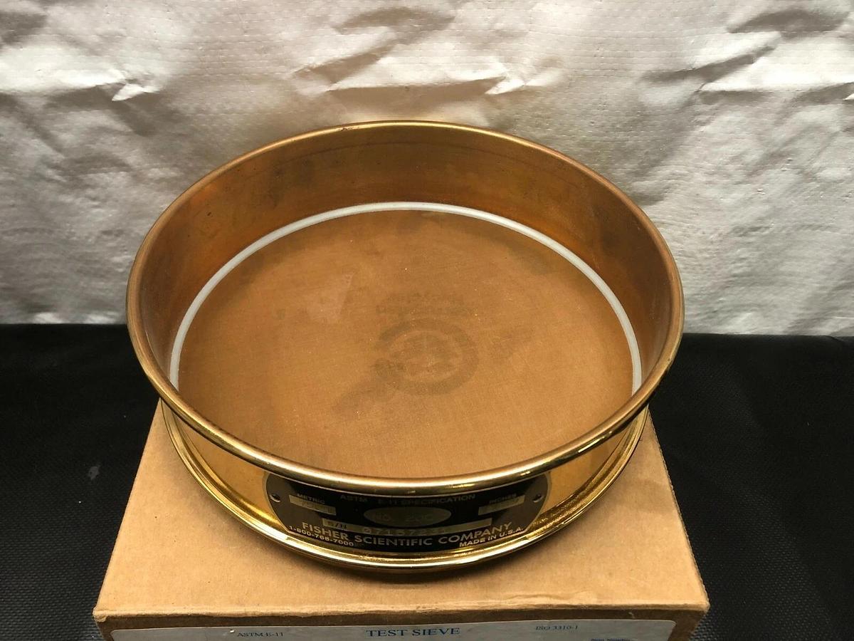 Used Fisher Scientific Brass Test Sieve, No. 200, Pore Size: 75 um, 8” Diameter