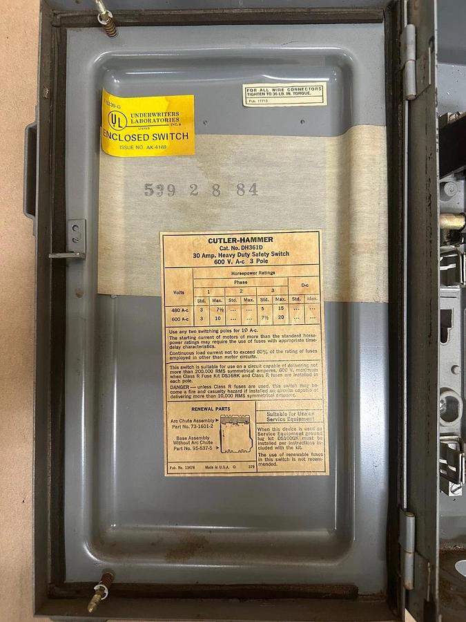 Used Cutler Hammer DH361D Heavy Duty Safety Switch