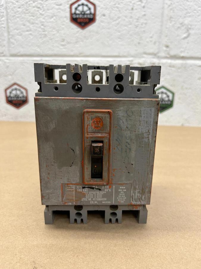 Used Westinghouse 4976D04G34, 3 Pole, 15 Amp Circuit Breaker