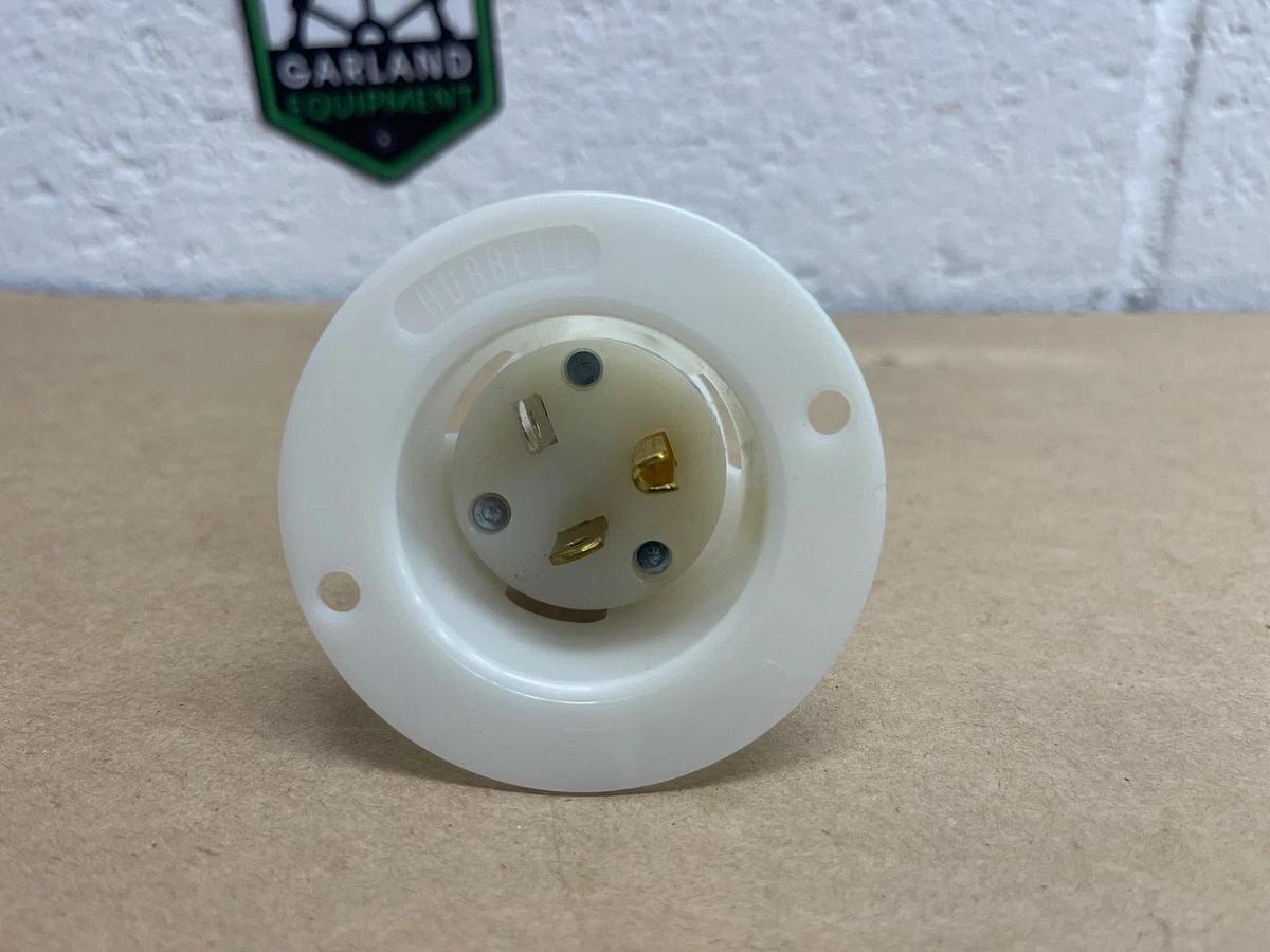 Used Hubbell HBL5378C Flanged Inlet, 20Amp, 125V, 2 Pole, 3 Wire