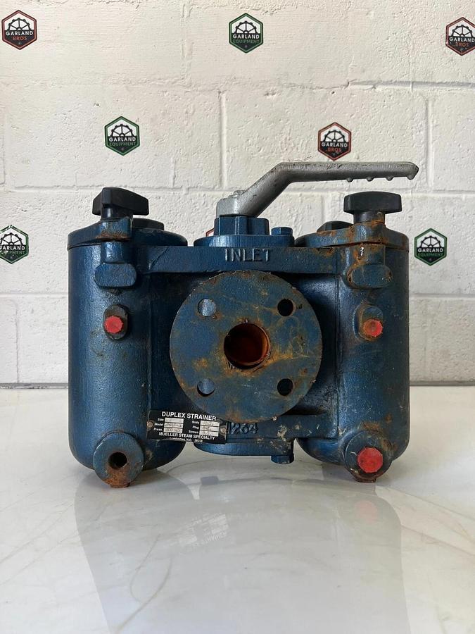 Used Mueller Steam 691F-AB 2” Duplex Strainer, 200 WOG, 1/16 Perf