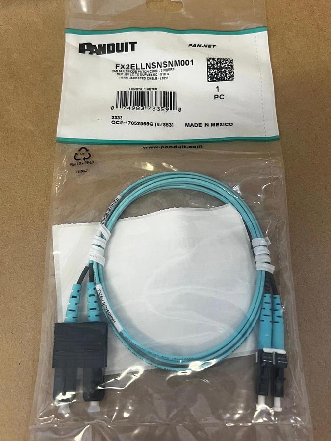 Used Panduit FX2ELLNSNSNM001, 1m OM3 Multimode Fiber Optic Patch Cord,  2 Fibers *NEW